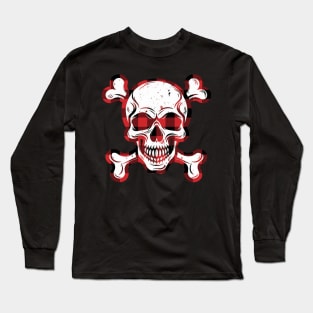 Skull and Crossbones | Jolly Roger | Pirate Flag | Deaths Head | Black and White | Skulls and Skeletons | Vintage Skulls | Long Sleeve T-Shirt